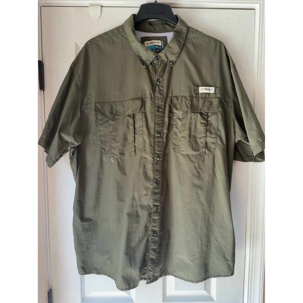 Magellan Outdoors Fish Gear Shirt Men's 2XL Olive Fishing Vented Button Up